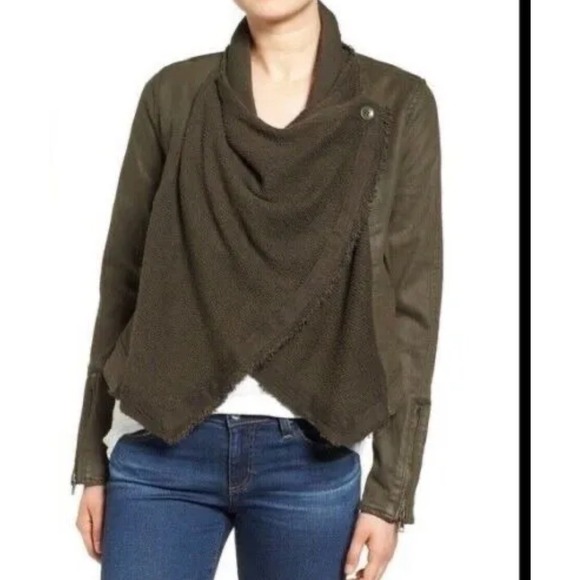 Free People Size 6  Drape Open Front Coated‎ Denim Moto Jacket - Picture 2 of 7